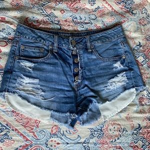 High Rise Button Fly Cut Off Denim Shorts